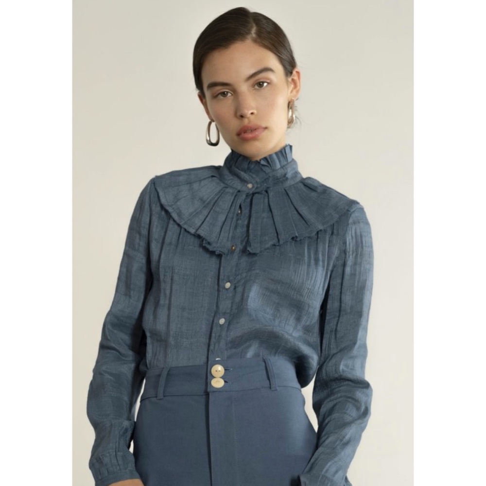 Raw silk Virginia Blouse in Cerulean